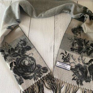 Black Floral Scarf with Fringed Edge